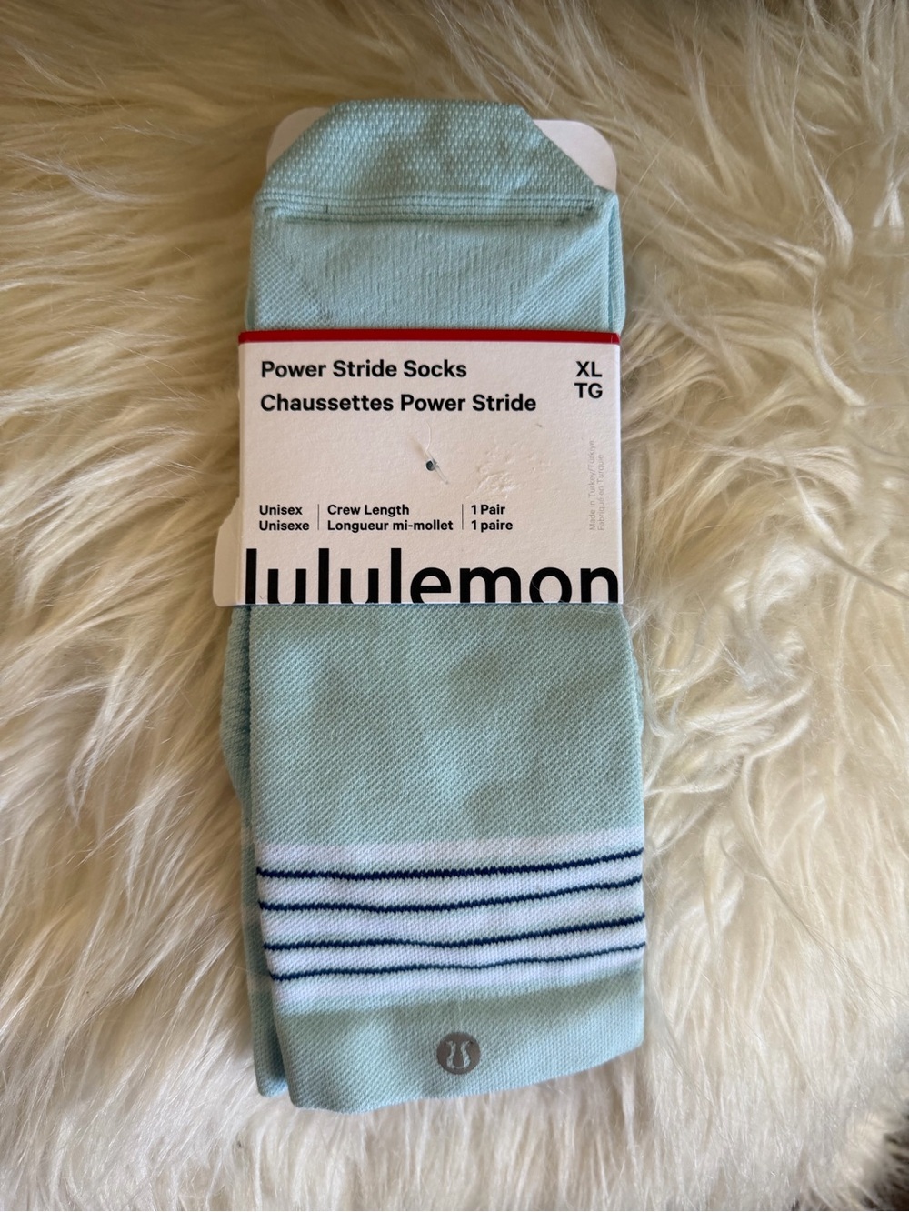 lululemon athletica Light Aqua Crew Socks with Navy Stripe